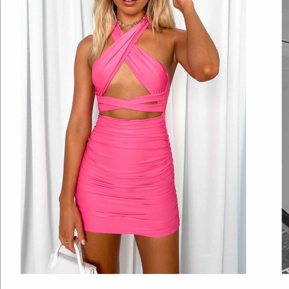 Hot pink halter dress